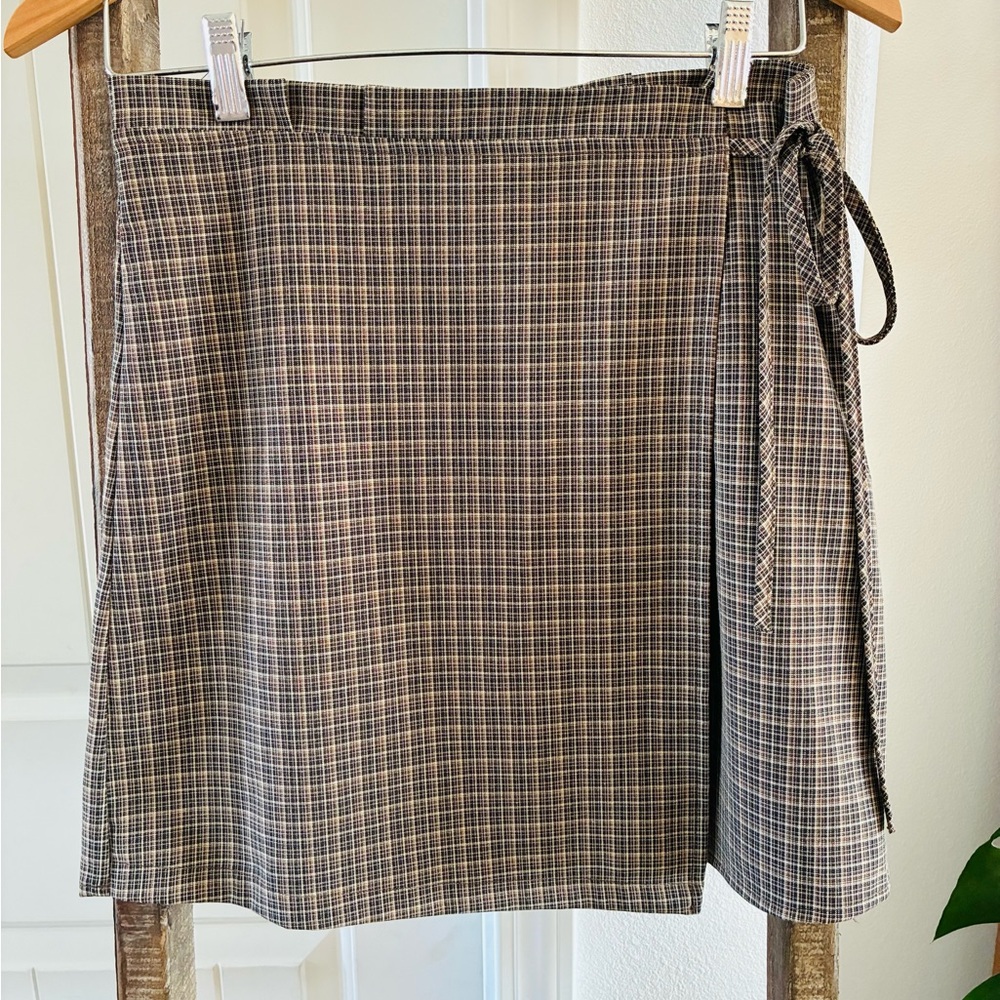 Paper Crane Checkered Mini Skirt - Brown